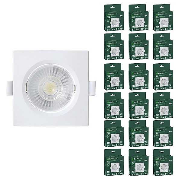 Kit 20 Spot de Led 5w Embutir Quadrado 9x9cm Fit Bivolt Depolux