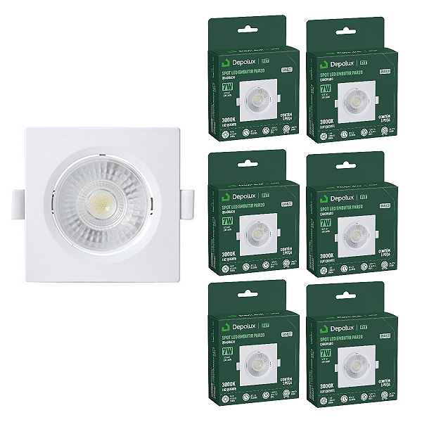 Kit 6 Spot de Led 7w Embutir Quadrado 11x11cm Fit Bivolt Depolux