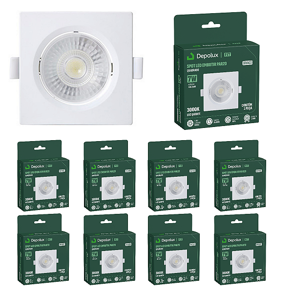Kit 10 Spot de Led 7w Embutir Quadrado 11x11cm Fit Bivolt Depolux