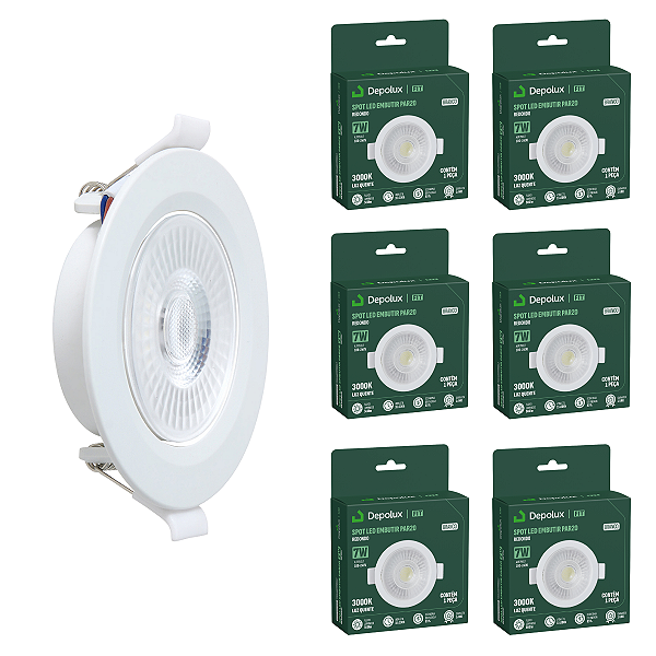 Kit 6 Spot de Led 7w Embutir Redondo 11x11cm Fit Par20 Bivolt Depolux