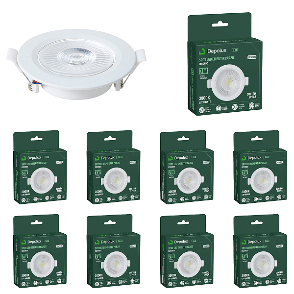 Kit 10 Spot de Led 7w Embutir Redondo 11x11cm Fit Par20 Bivolt Depolux