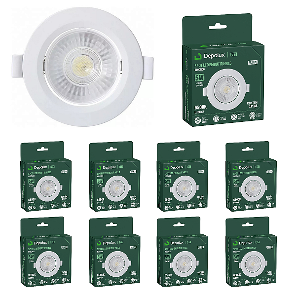 Kit 10 Spot de Led 5w Embutir Redondo 9x9cm Fit Bivolt Depolux