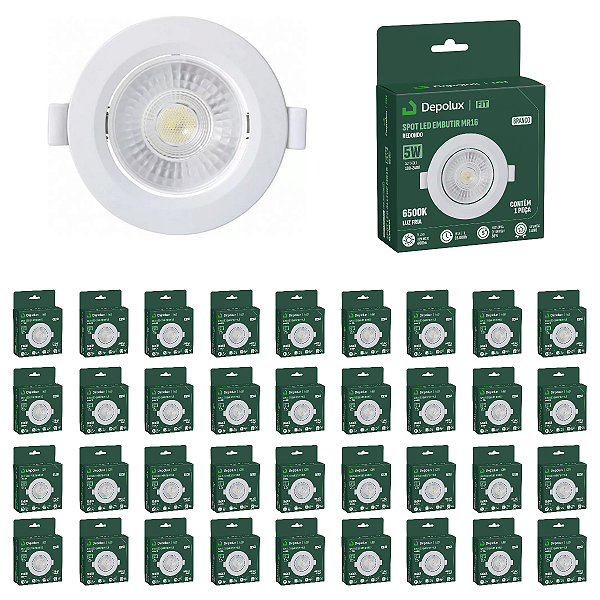 Kit 50 Spot de Led 5w Embutir Redondo 9x9cm Fit Bivolt Depolux