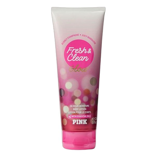 PINK VICTORIA'S SECRET - BODY LOTION FRESH & CLEAN GLOW - BUBBLY CHAMPAGNE  JUICY MANDARIN - PINK GLOSS IMPORTADOS
