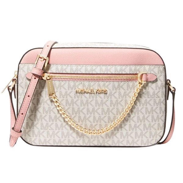 MICHAEL KORS BOLSA TRANSVERSAL JET SET PEQUENA COURO CORRENTE LOGO POWDER BLUSH