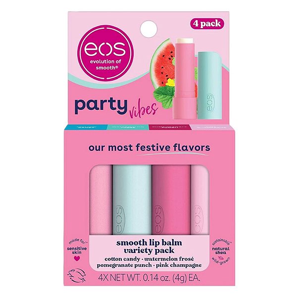 EOS - KIT LIP BALM 4 UNIDADES - PARTY VIBES