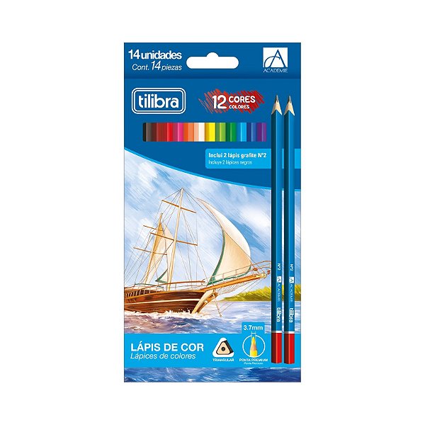 LAPIS DE COR TILIBRA ACADEMIE SEXTAVADO 12 CORES +2 LAPIS GRAFITE