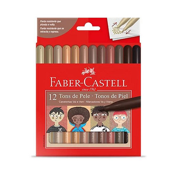 CANETINHA HIDROGRAFICA FABER CASTELL TONS DE PELE VAI E VEM 12 CORES