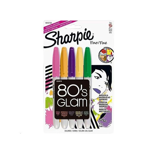 MARCADOR PERMANENTE SHARPIE KIT 5 CORES 80'S GLAM
