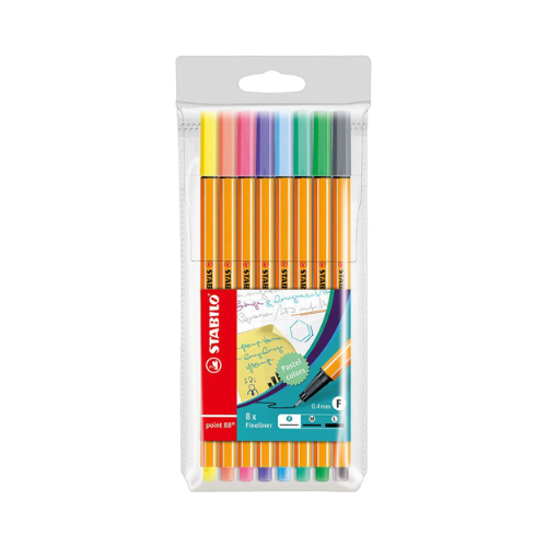 KIT DE CANETAS STABILO POINT 88 COM 8 CORES PASTEIS