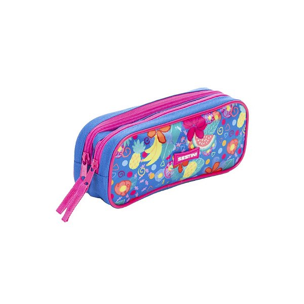 ESTOJO SESTINI FLORAL DUPLO MEDIO AZUL