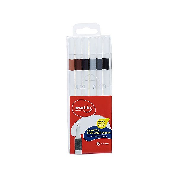 CANETA MOLIN FINELINER 0.4 TONS MARROM/CINZA COM 6 CANETAS