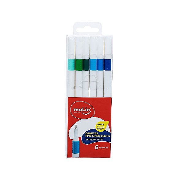 CANETA MOLIN FINELINER 0.4 TONS VERDE/AZUL COM 6 CANETAS