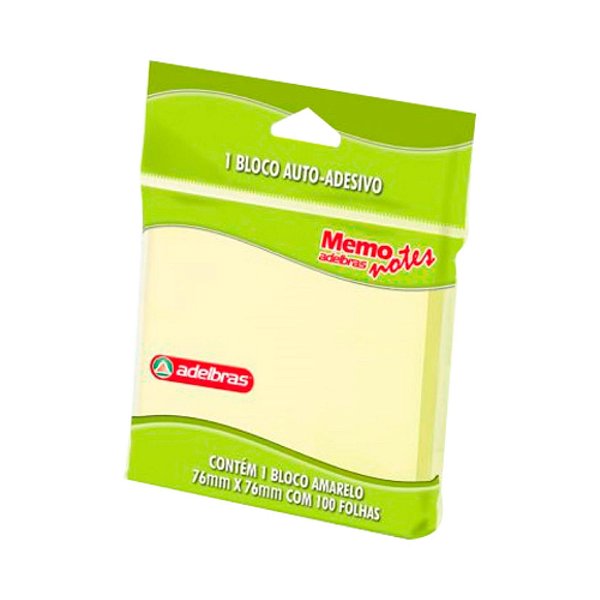 BLOCO ADESIVO 76X76 AMARELO MEMO NOTES  ADELBRAS