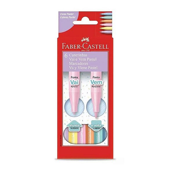 CANETINHA HIDROGRAFICA FABER CASTELL VAI E VEM PASTEL 6 CORES