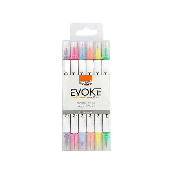 KIT DE CANETA DUAL BRUSH EVOKE BRW 6 CORES
