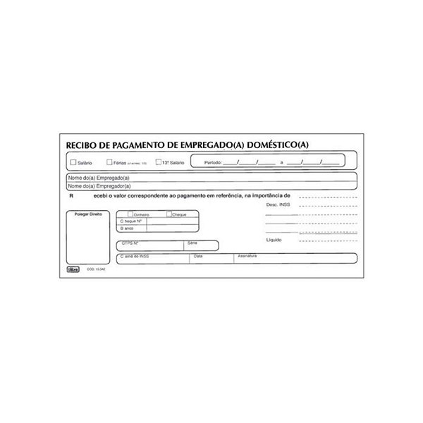 RECIBO DE PAGAMENTO DE EMPREGADA DOMÉTICA SD 50F 215X105MM