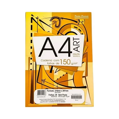 BLOCO DE DESENHO A4 150G PAUTA BRANCA 20 FLS