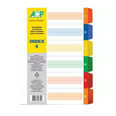 DIVISORIA PARA FICHARIO ACP COLOR COM 6 UNDS