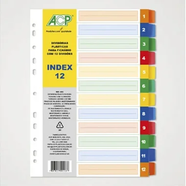 DIVISORIA PARA FICHARIO ACP COLOR COM 12 UNDS