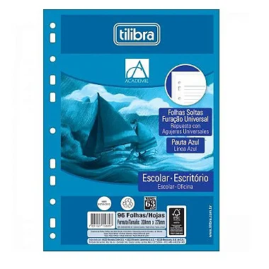 REFIL TILIFLEX  FURAÇÃO UNIVERSAL P/ CADERNO ARGOLADO ACADEMIE 96 FOLHAS TILIBRA