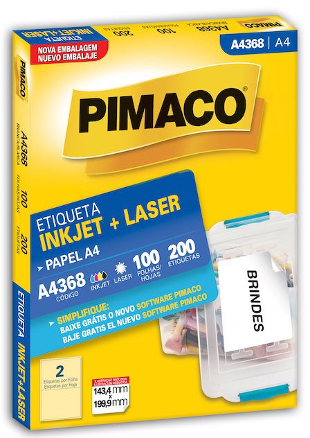 ETIQUETA PIMACO A4368 C/ 2 ETIQUETAS POR FOLHA C/100 FOLHAS