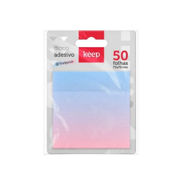 BLOCO ADESIVO KEEP TRANSPARENTE 75X75 50 FOLHAS ROSA E AZUL