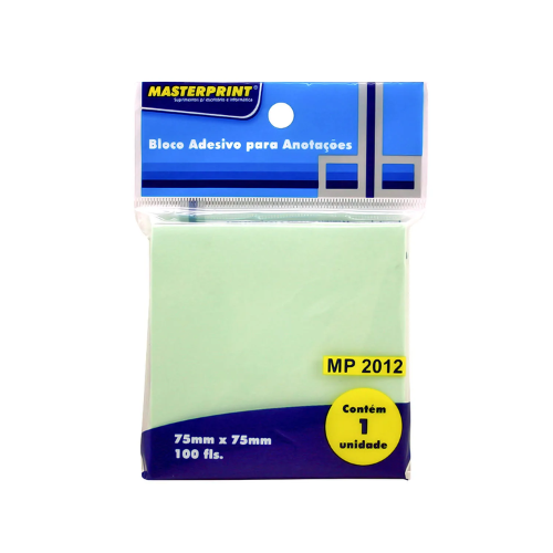 BLOCO ADESIVO MASTERPRINT MP2012 75X75 VERDE 100FLS
