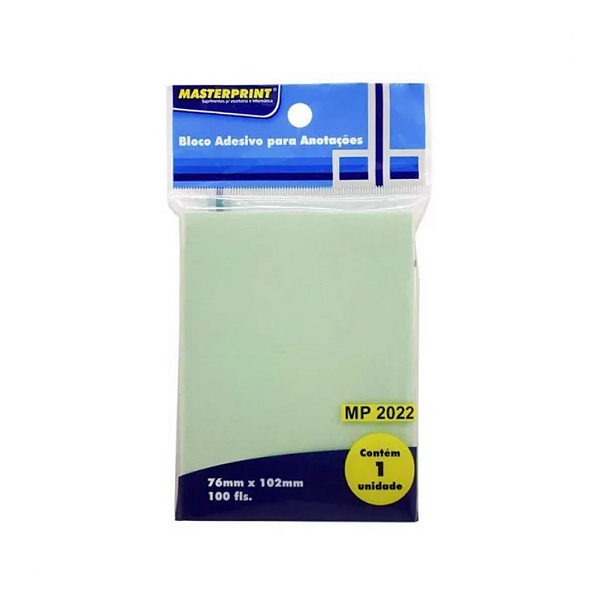 BLOCO ADESIVO MASTERPRINT MP2022 76X102 VERDE 100 FLS