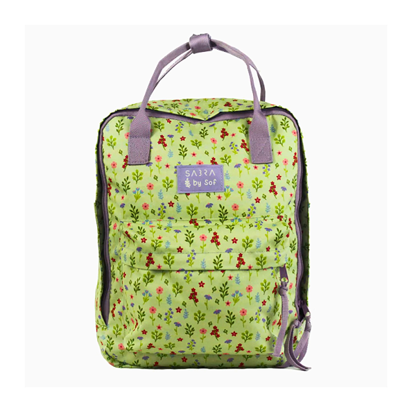 MOCHILA SABRA QUADRADA BY SOF FLORAL VERDE