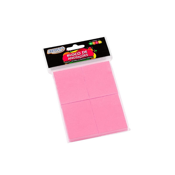 BLOCO ADESIVO BRW 4 BLOCOS 100FLS 38X51 ROSA NEON