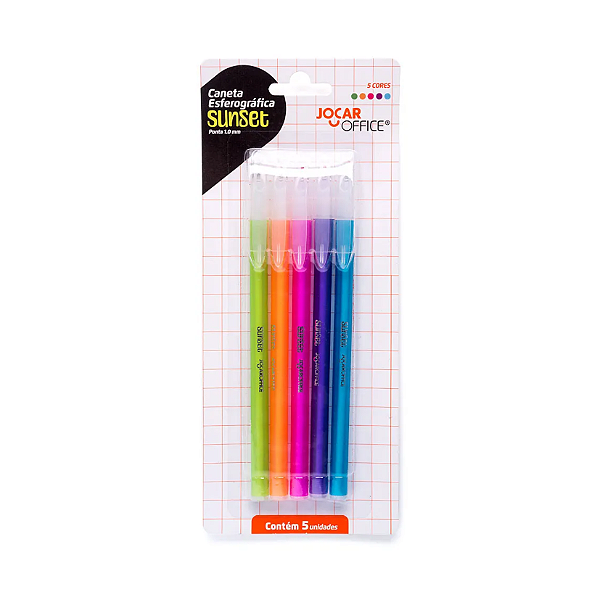 KIT 5 CANETAS ESFEROGRAFICAS SUNSET JOCAR OFFICE 1.0