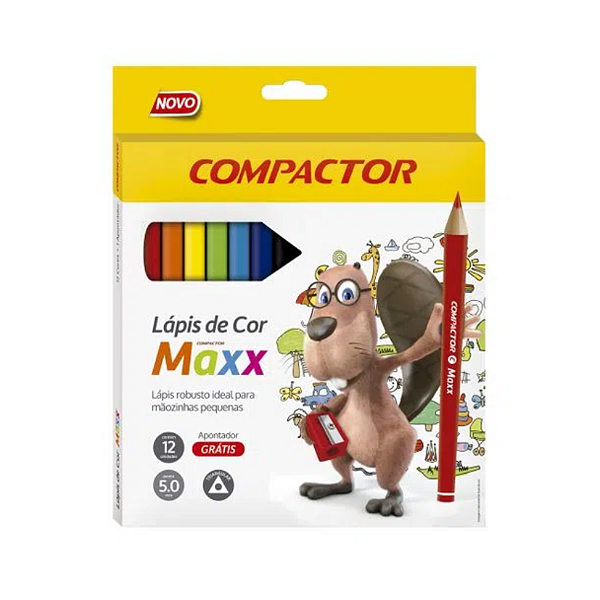 LAPIS DE COR COMPACTOR JUMBO MAXX 12 CORES + APONTADOR