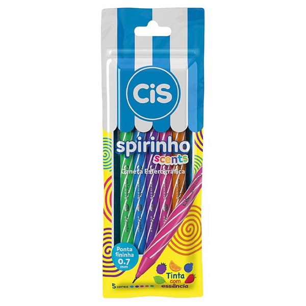 KIT CANETA CIS SPIRINHO SCENTS COM CHEIRINHO 5 CORES 0.7