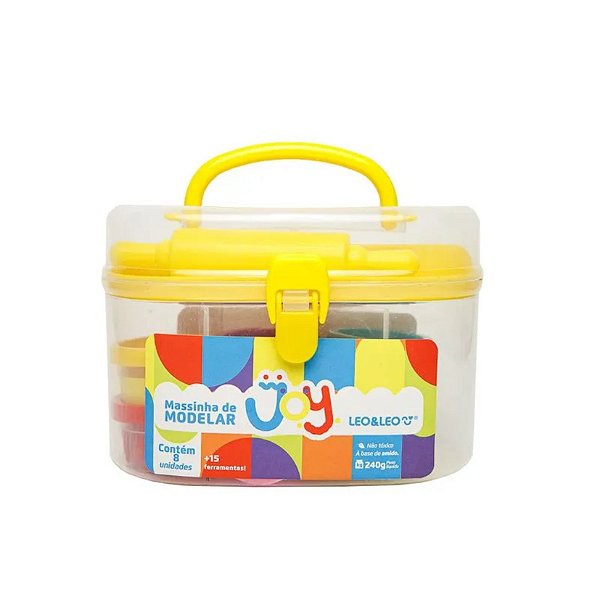 KIT MASSA DE MODELAR JOY MALETA - 8 CORES + 15 MOLDES LEOELEO