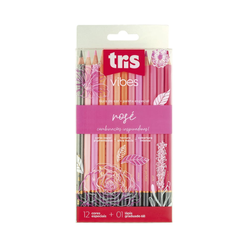 LAPIS DE COR TRIS 12 CORES VIBES ROSE + 1 LAPIS 6B