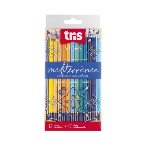 LAPIS DE COR TRIS 12 CORES VIBES MEDITERRANEA + 1 LAPIS 6B