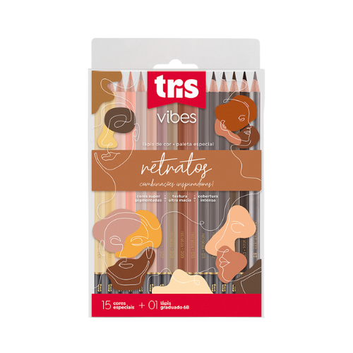 LAPIS DE COR TRIS 15 CORES VIBES RETRATOS + 1 LAPIS 6B