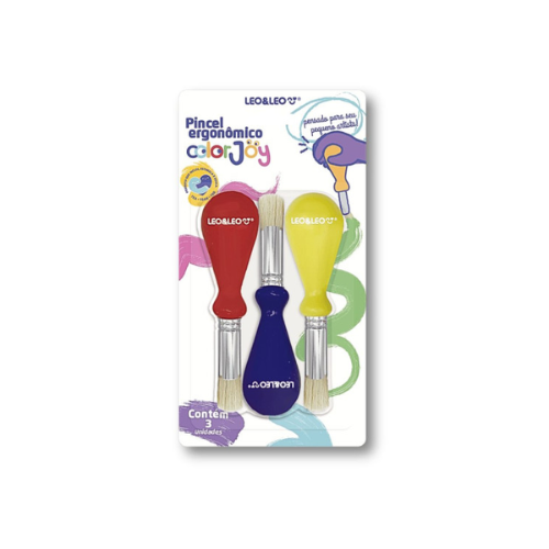 PINCEL ERGONOMICO COLOR JOY LEO E LEO PONTA REDONDA COM 3 UNIDADES