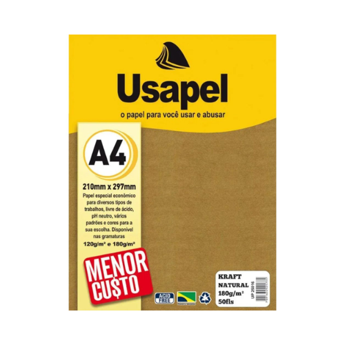 PAPEL KRAFT NATURAL USAPEL 180GM - 50 FOLHAS