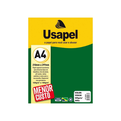 PAPEL COLOR MAIS USAPEL VERDE 180GM - 50 FOLHAS