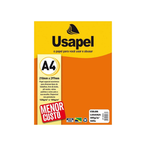 PAPEL COLOR MAIS USAPEL LARANJA 180GM - 50 FOLHAS