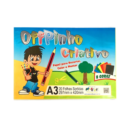 PAPEL COLORIDO CRIATIVO A3 8 CORES OFFPINHO 120G - 20 FOLHAS