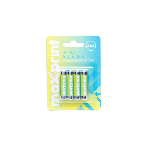 PILHA PALITO ALCALINA MAXPRINT AAA PEQUENA 1,5V 4 UNIDADES