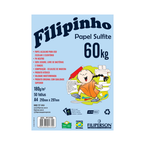 BLOCO DE DESENHO 60KG 180G FILIPINHO AZUL 50FLS