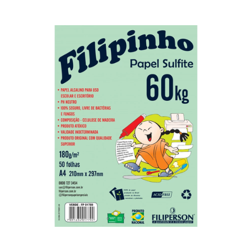 BLOCO DE DESENHO 60KG 180G FILIPINHO VERDE 50FLS