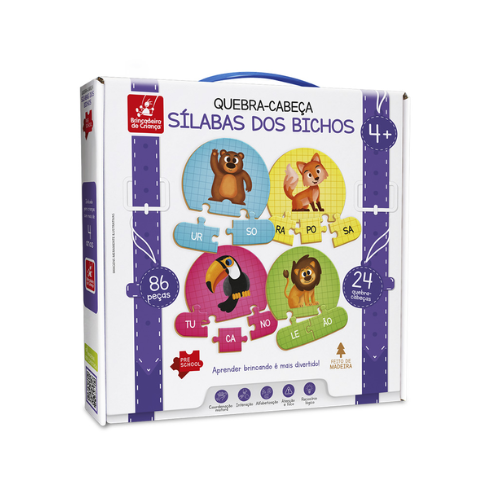 BRINQUEDO PEDAGOGICO BRINCADEIRA DE CRIANCA QUEBRA CABECA SILABA DOS BICHOS