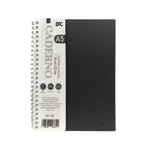 CADERNO A5 DAC PRETO ESPIRAL 80 FOLHAS