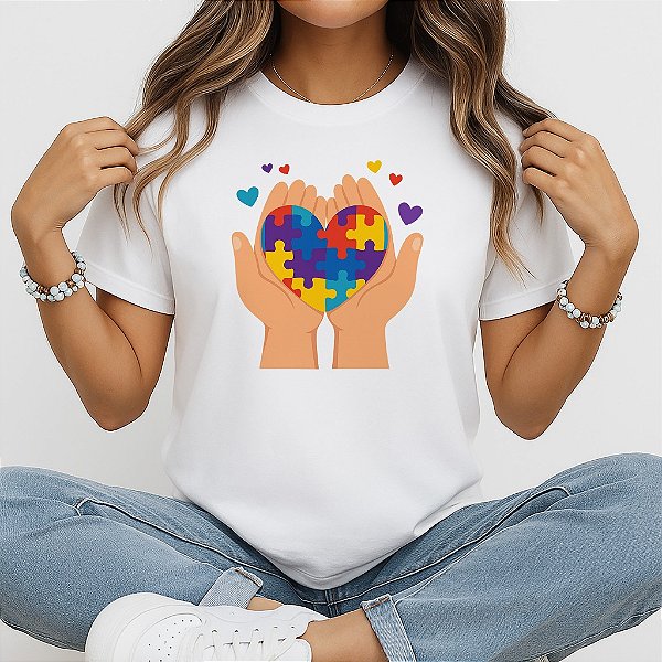 Camiseta Baby Look Feminina Coração Autismo