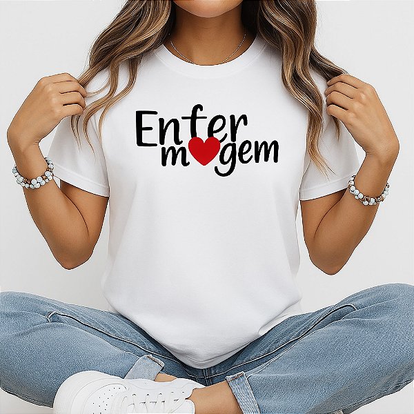 Camiseta Baby Look Feminina Enfermagem com Coração